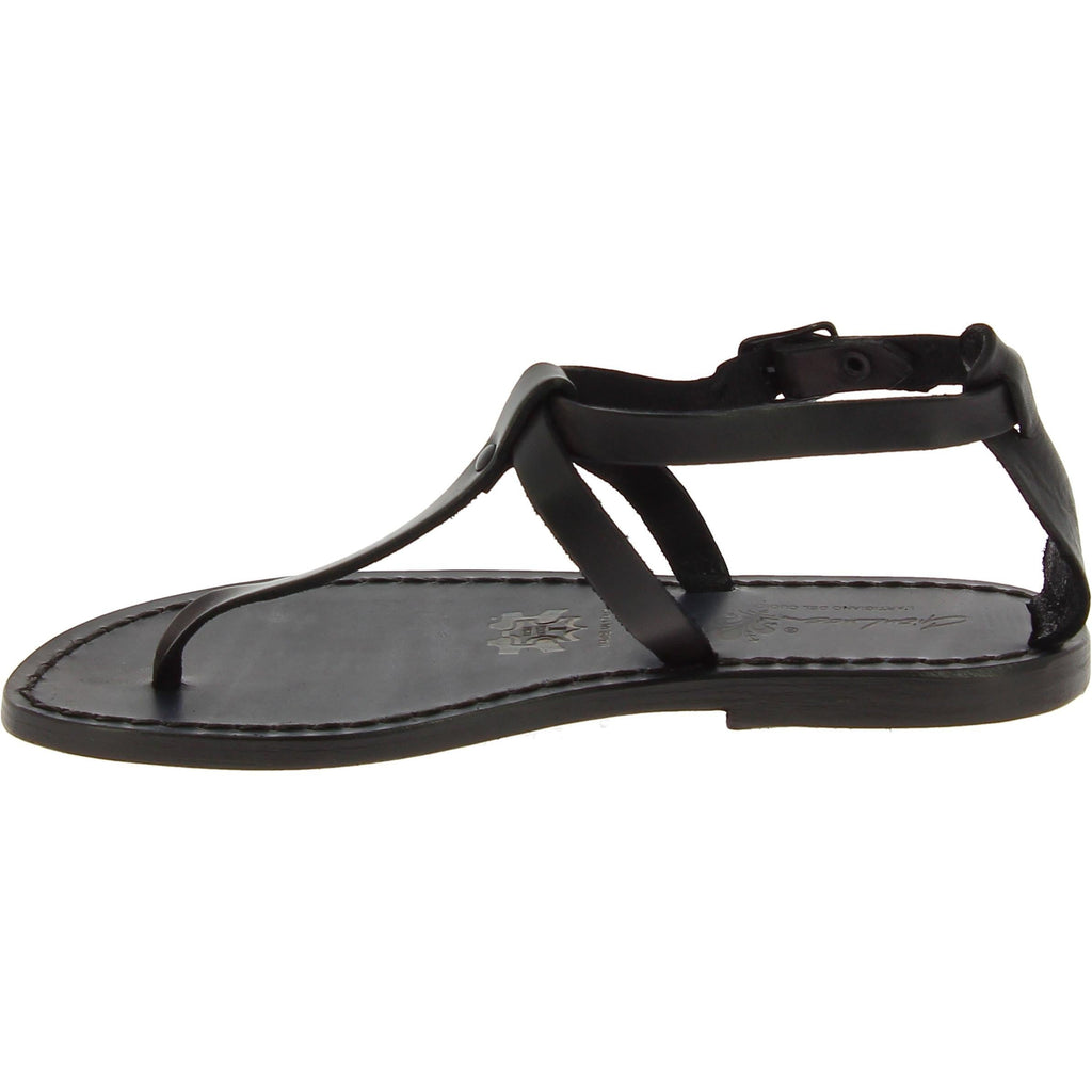 Sandalo infradito da donna in pelle nero artigianali