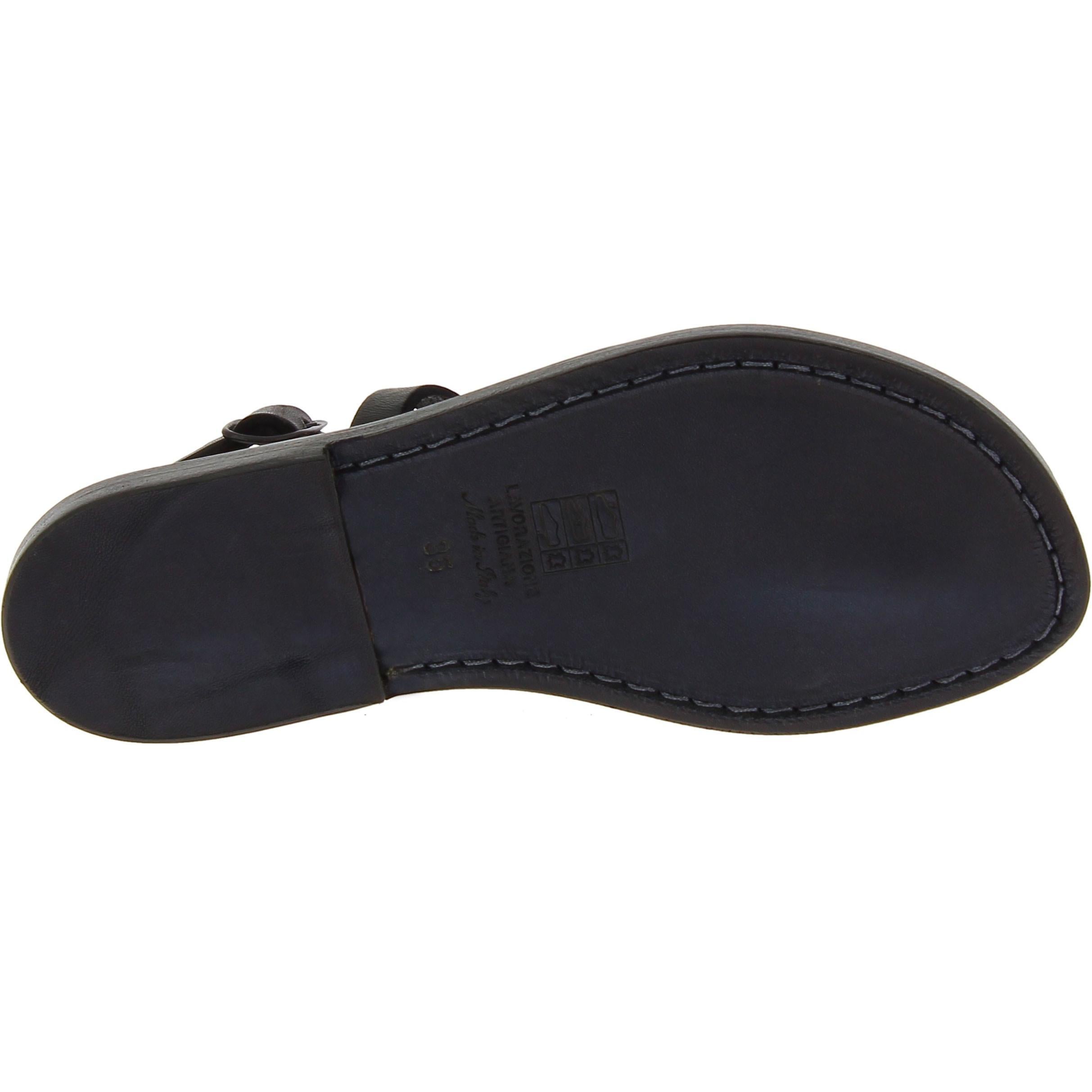 Sandalo infradito da donna in pelle nero artigianali