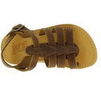 Attica Persephone Sandali gladiatore da bambino in pelle nubuck marrone chiusura con fibbia