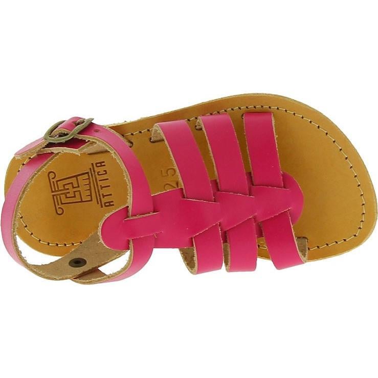 Attica Persephone Sandali gladiatore da bambina in pelle di vitello fucsia chiusura con fibbia