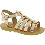 Attica Persephone Sandali gladiatore da bambina in pelle di vitello laminata oro rosa chiusura con fibbia
