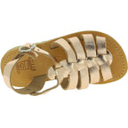 Attica Persephone Sandali gladiatore da bambina in pelle di vitello laminata oro rosa chiusura con fibbia
