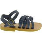 Sandali intrecciati gladiatore da bambino in pelle nubuck blu chiusura con fibbia