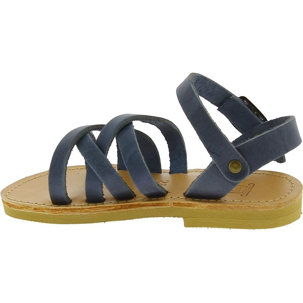 Sandali intrecciati gladiatore da bambino in pelle nubuck blu chiusura con fibbia