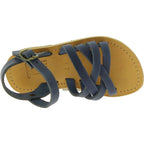 Sandali intrecciati gladiatore da bambino in pelle nubuck blu chiusura con fibbia