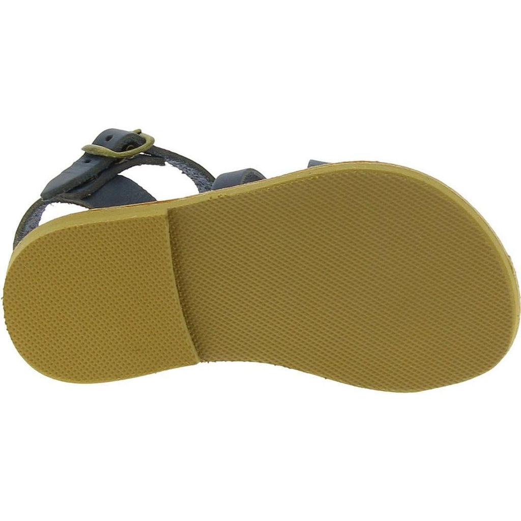 Sandali intrecciati gladiatore da bambino in pelle nubuck blu chiusura con fibbia