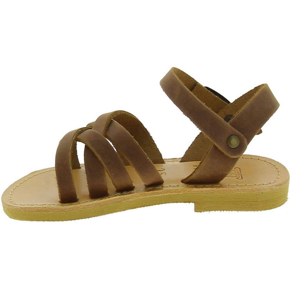 Sandali intrecciati gladiatore da bambino in pelle nubuck marrone chiusura con fibbia