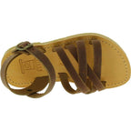 Sandali intrecciati gladiatore da bambino in pelle nubuck marrone chiusura con fibbia