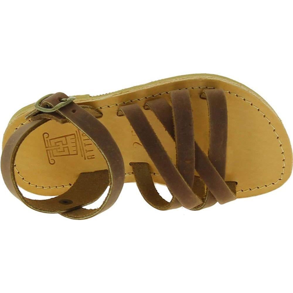 Sandali intrecciati gladiatore da bambino in pelle nubuck marrone chiusura con fibbia