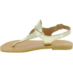 Sandali infradito a goccia da donna fatti a mano in pelle di vitello laminata oro