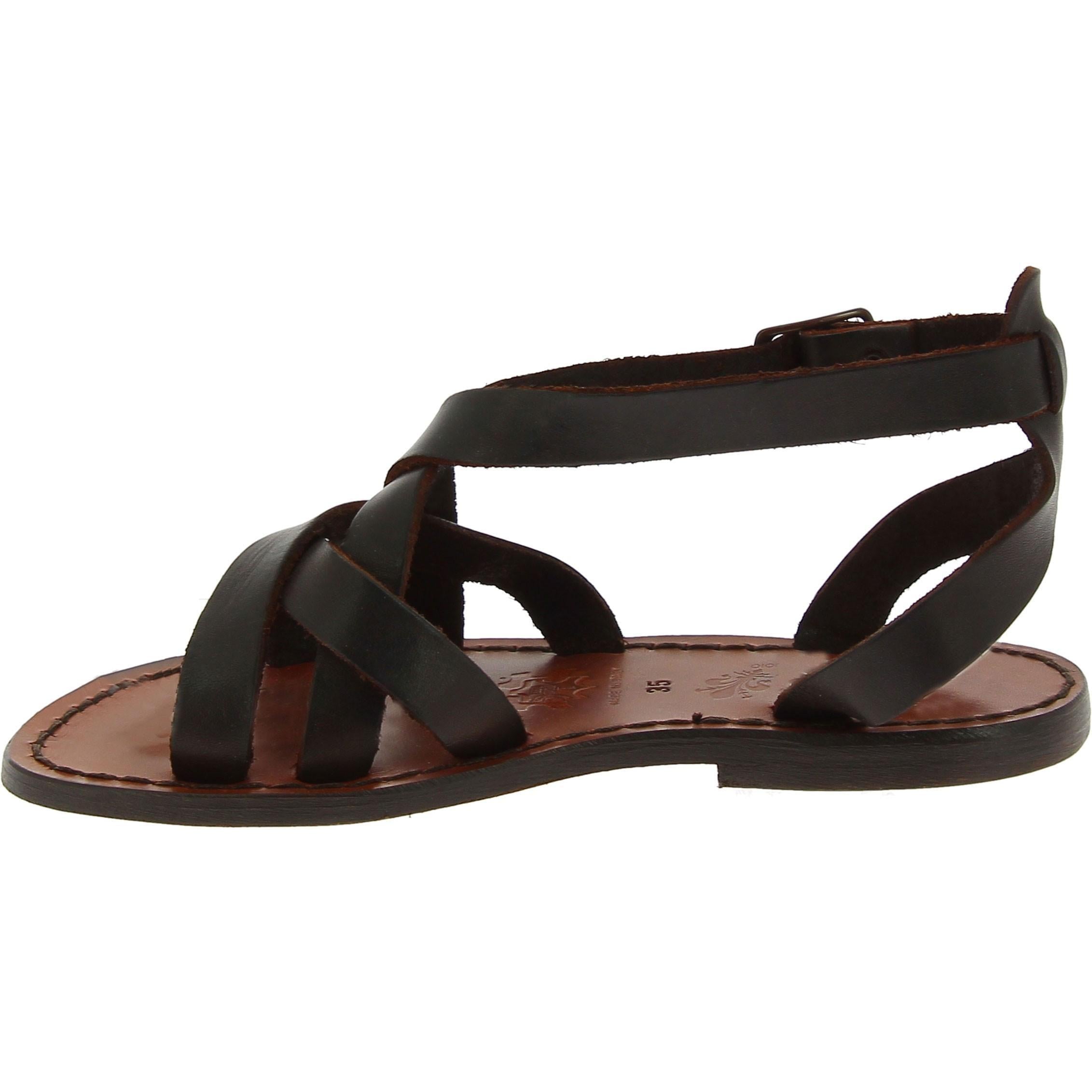 Handmade leather sandals in brown leather for ladie