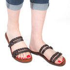 Hand gefertigte Damen-Slippersandalen aus dunkelbraunem Leder