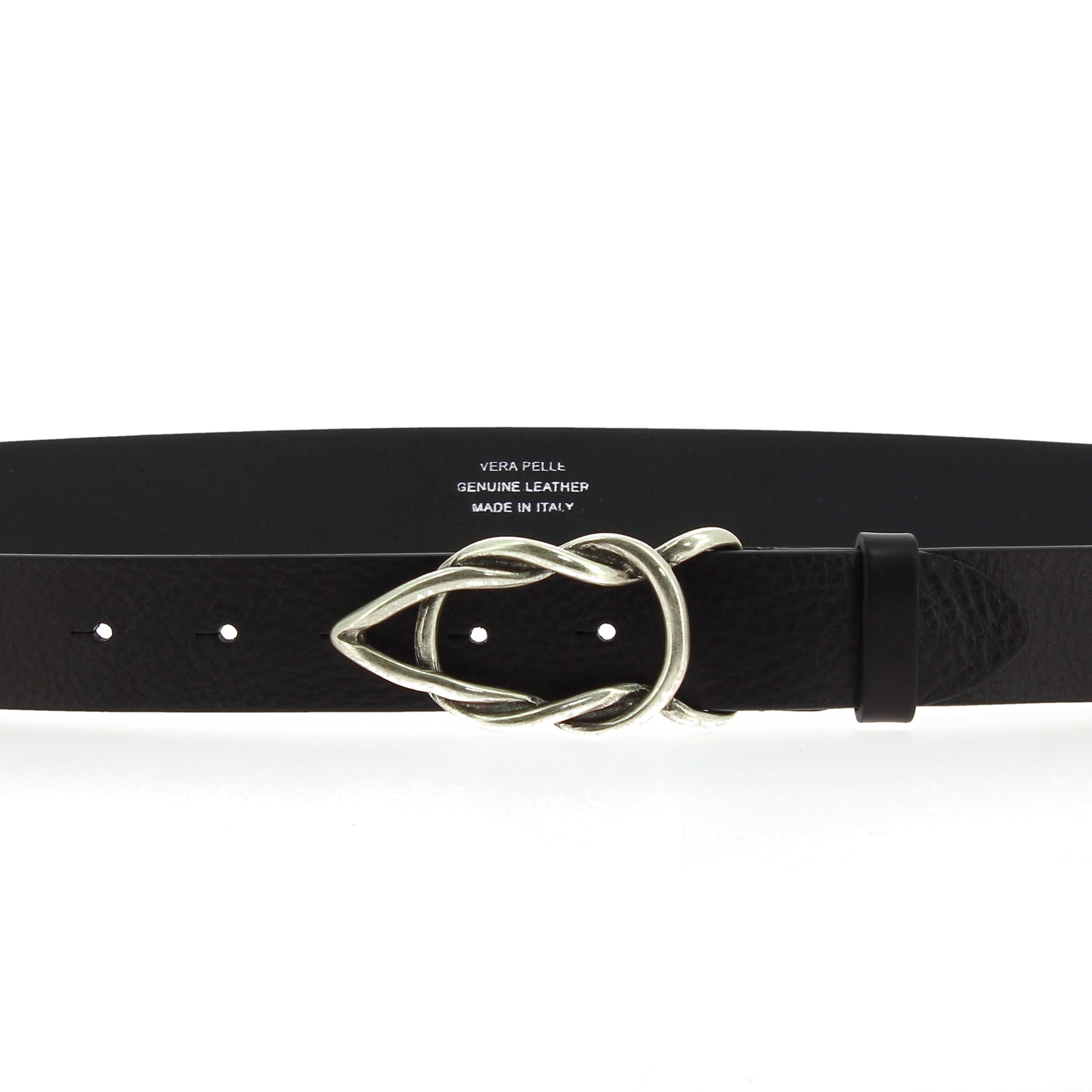 Cintura in pelle di toro nera con fibbia casual in metallo