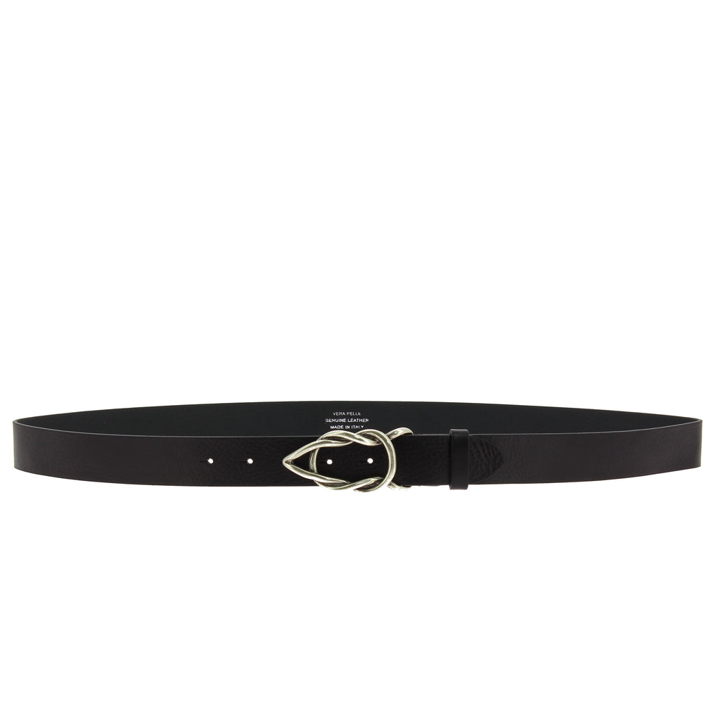 Cintura in pelle di toro nera con fibbia casual in metallo