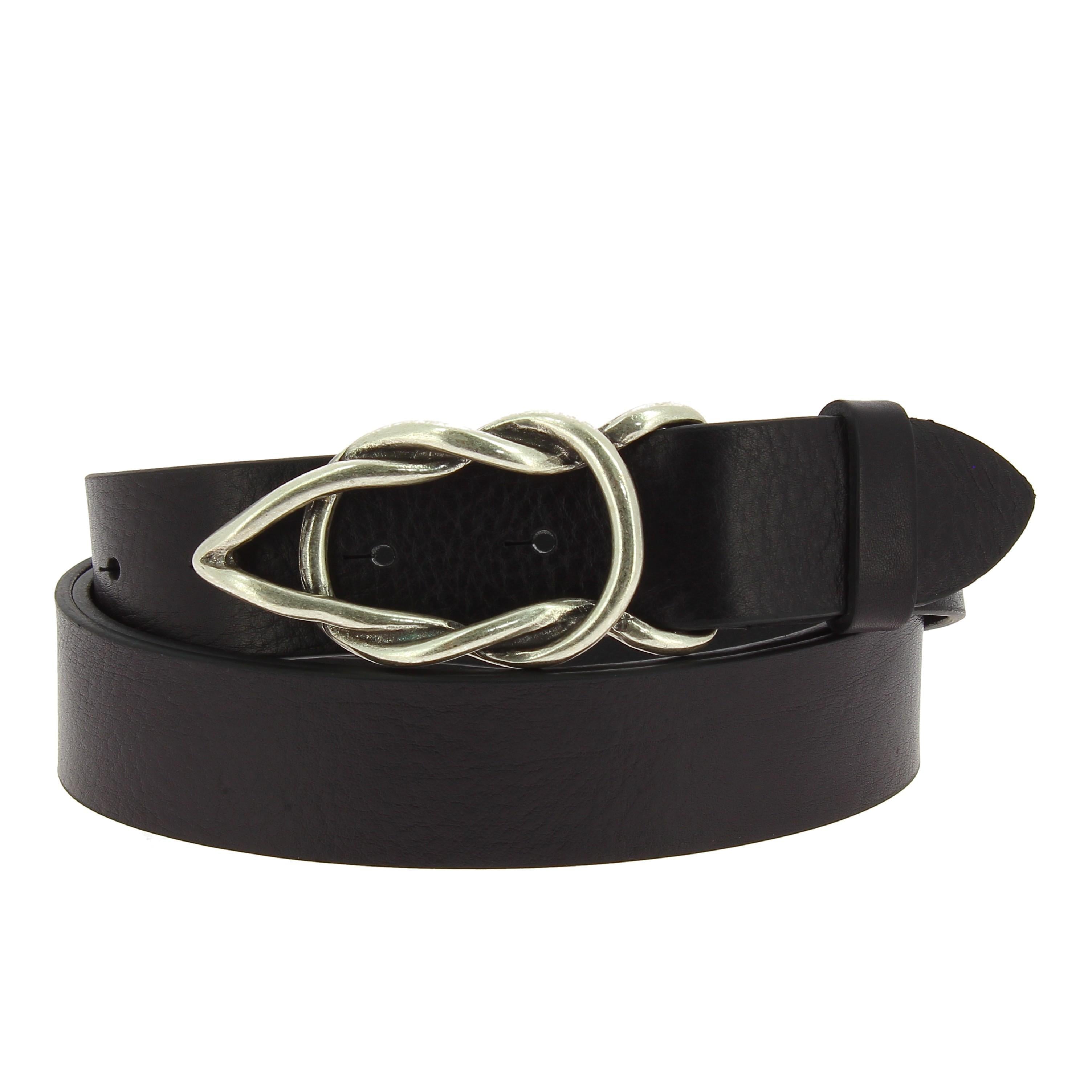 Cintura in pelle di toro nera con fibbia casual in metallo