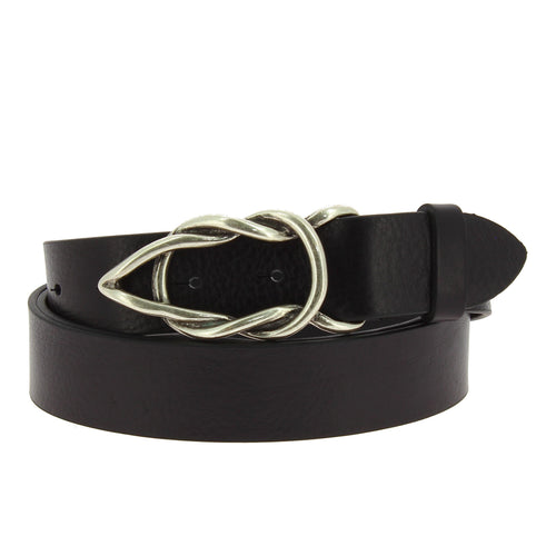 Cintura in pelle di toro nera con fibbia casual in metallo