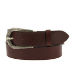 Cintura in pelle marrone scuro con fibbia squamata in metallo
