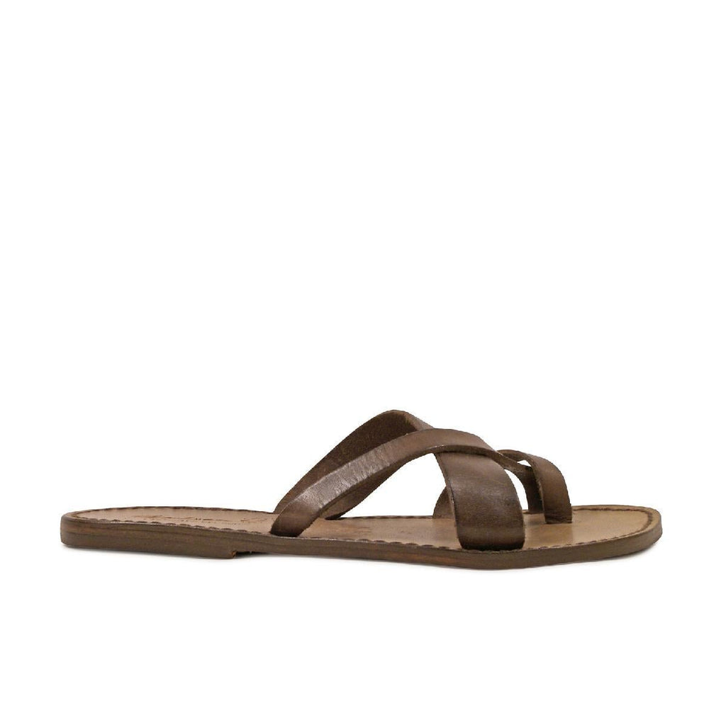 Women's leather thong sandals Handmade in Italy in mud cuir leather
