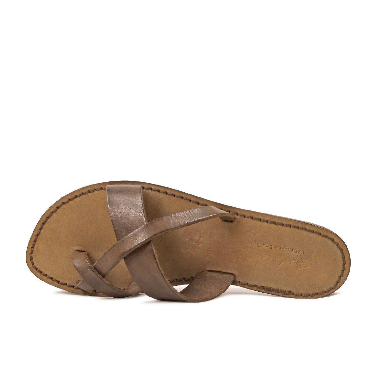 Women's leather thong sandals Handmade in Italy in mud cuir leather