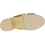 Sabot in legno da donna artigianali con fascia in rafia e pelle color cuoio