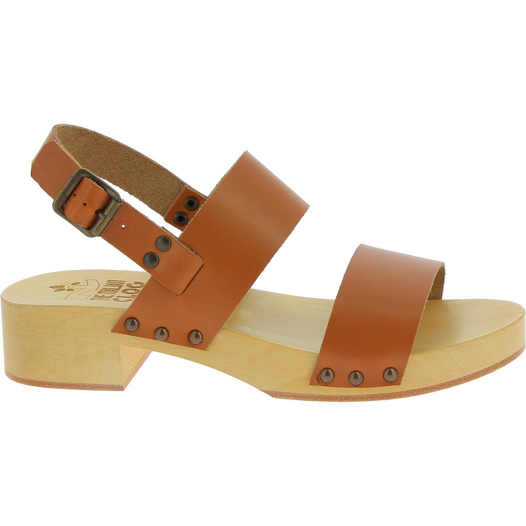 Zoccoli in legno donna con fasce in pelle beige