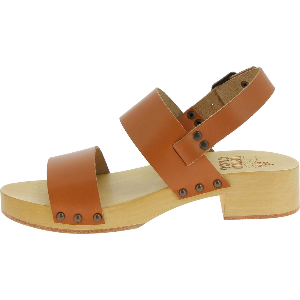 Zoccoli in legno donna con fasce in pelle beige