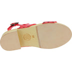 Zoccoli donna in legno con fasce in pelle rossa
