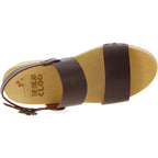 Zoccoli donna in legno con fasce in pelle marrone scuro
