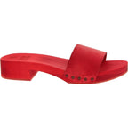 Ciabatte in legno rosso con fascia in pelle artigianali