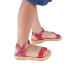 Sandali infradito da bambina in pelle di vitello fucsia chiusura con fibbia