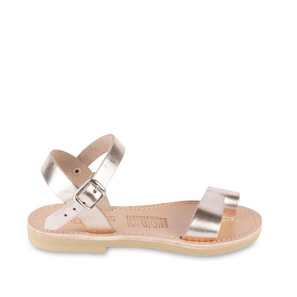 Sandali infradito da bambina in pelle di vitello oro rosa chiusura con fibbia