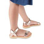Sandali infradito da bambina in pelle di vitello oro rosa chiusura con fibbia