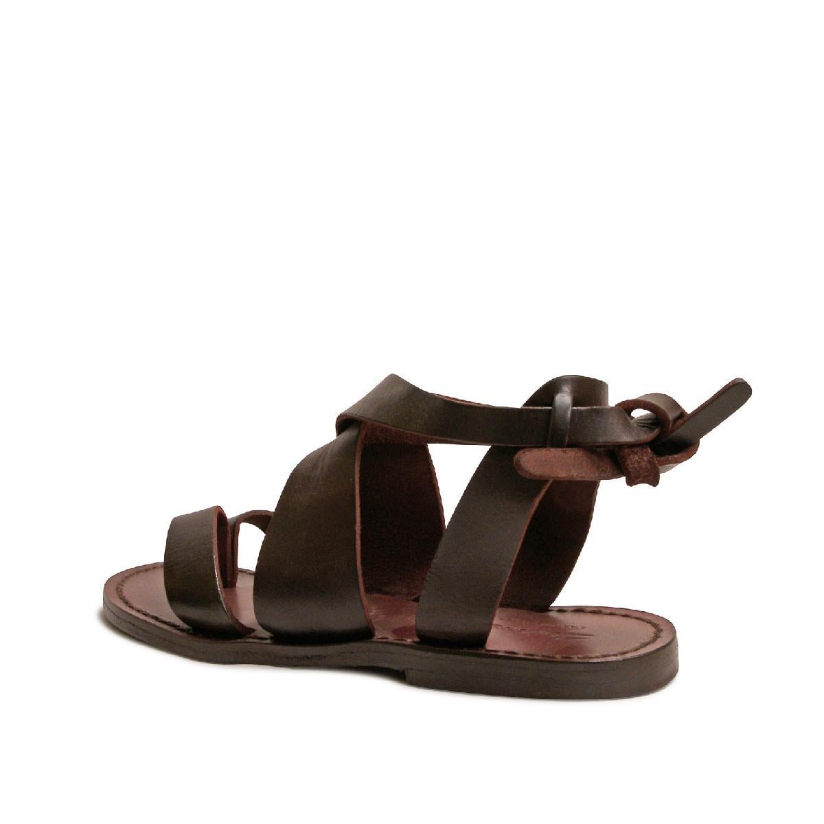 Damen-Sandalen aus dunkelbraunem Leder in Italien von Handgefertigt