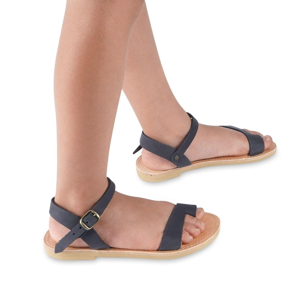 Sandali infradito da bambino in pelle nubuk blu chiusura con fibbia