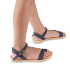 Sandali infradito da bambino in pelle nubuk blu chiusura con fibbia