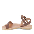 Sandali infradito da bambino in pelle nubuk marrone scuro chiusura con fibbia