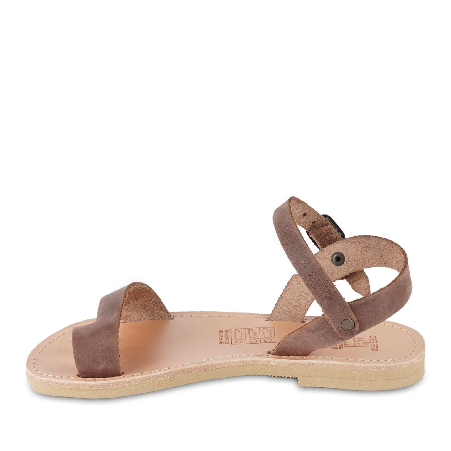 Sandali infradito da bambino in pelle nubuk marrone scuro chiusura con fibbia