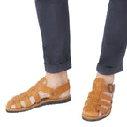 Sandali frate uomo in pelle color cuoio fatti a mano