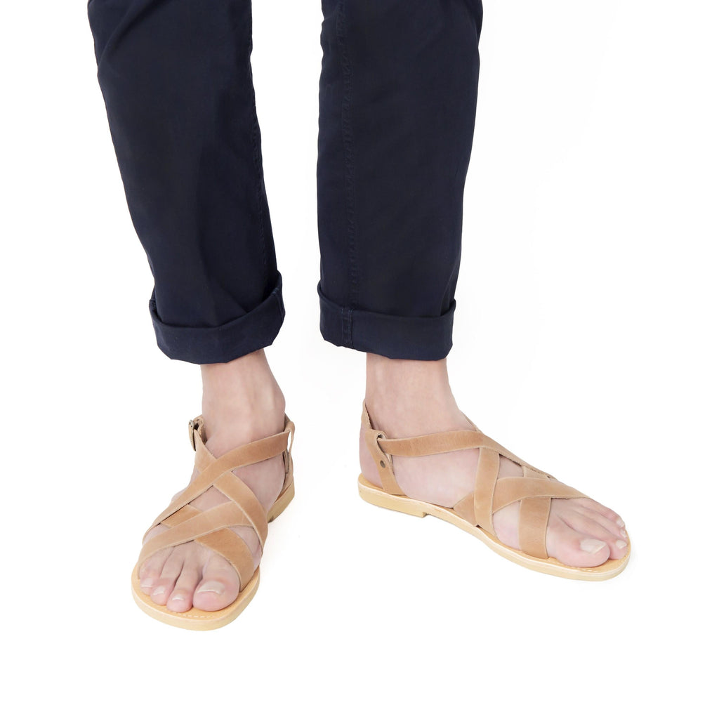 Sandali infradito da uomo in pelle nabuk nude fatti a mano