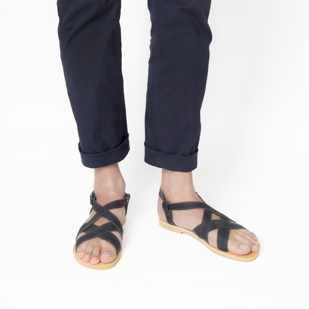 Sandali infradito da uomo in pelle nabuk blu fatti a mano