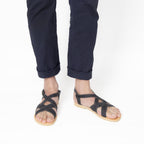 Sandali infradito da uomo in pelle nabuk blu fatti a mano