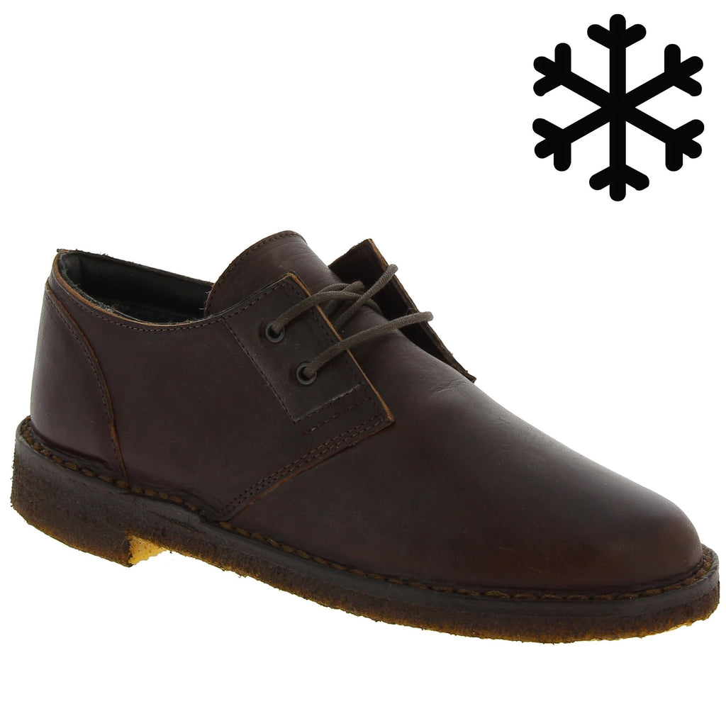 Scarpe basse da donna in pelle marrone scuro con fodera in agnello