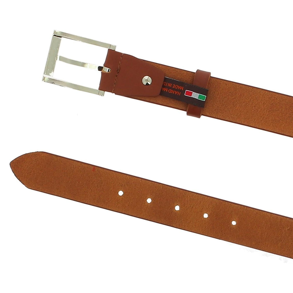 Cintura in vera pelle brandy con fibbia in metallo rettangolare