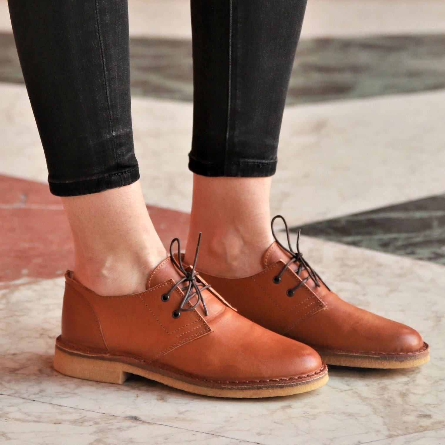 Scarpe basse da donna in pelle marrone fodera invernale