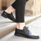 Scarpe basse da uomo in pelle nera con fodera invernale