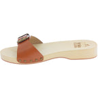 Zoccoli in legno uomo con fascia regolabile in pelle color cuoio
