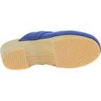 Zoccoli in legno da donna con tomaia chiusa in pelle scamosciata blu