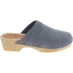 Zoccoli in legno da donna con tomaia chiusa in pelle scamosciata grigia