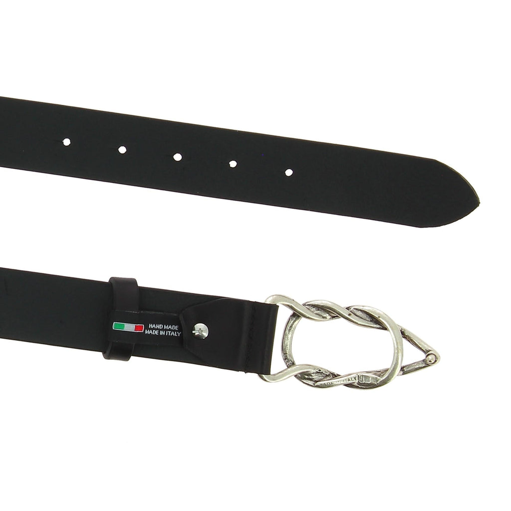 Cintura in pelle di toro nera con fibbia casual in metallo