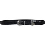 Cintura western donna in pelle nero con puntale in metallo inciso